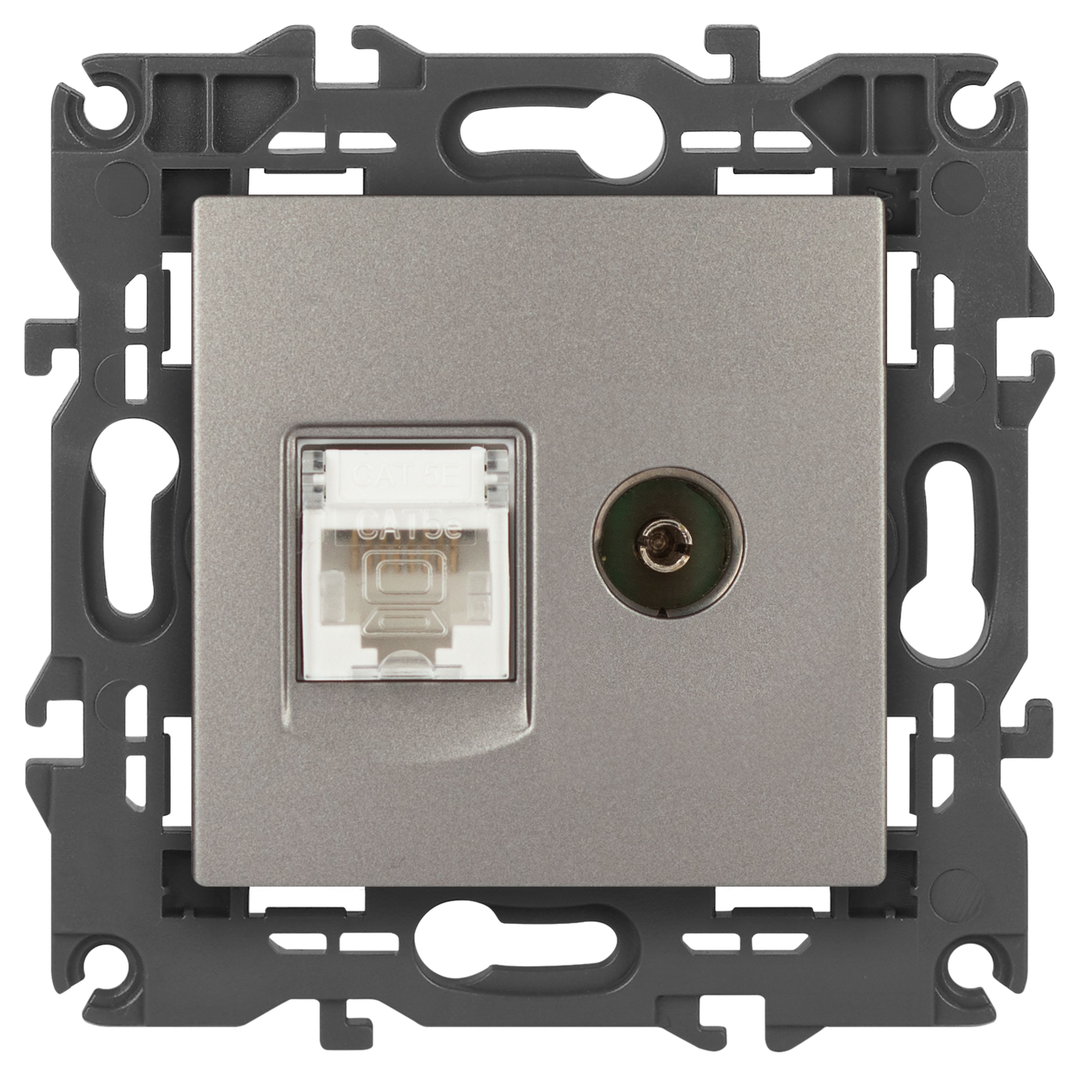 Розетка ЭРА Elegance 14-3110-16 RJ45+TV, титан