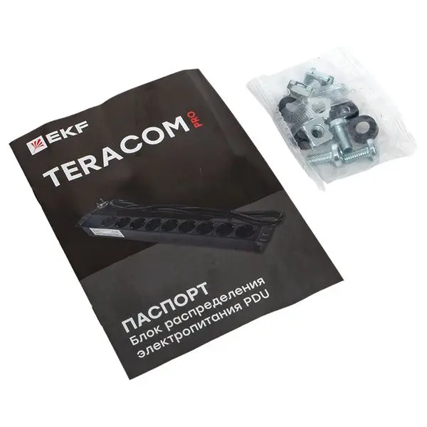 Блок розеток PDU TERACOM PRO 19" 1U 10А/250В 7 розеток Schuko с выключателем без шнура питания входной разъем C14 корпус алюминий черный