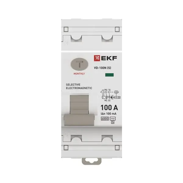 Выключатель дифференциального тока ВД-100N (S) 2P 100А 100мА тип AC эл-мех 6кА PROXIMA EKF Выключатель дифференциального тока ВД-100N (S) 2P 100А 100мА тип AC эл-мех 6кА PROXIMA EKF