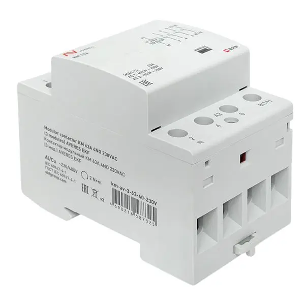 Контактор модульный КМ 63А 4NO 230VAC (3 мод.) AVERES EKF Контактор модульный КМ 63А 4NO 230VAC (3 мод.) AVERES EKF