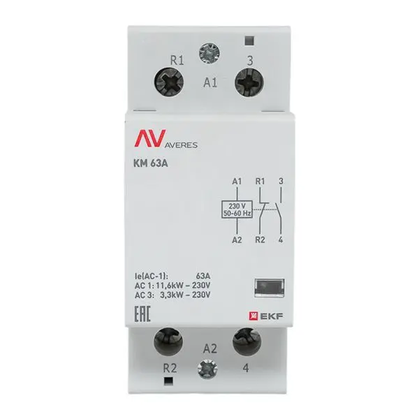Контактор модульный КМ 63А 1NC+1NO 230VAC (2 мод.) AVERES EKF