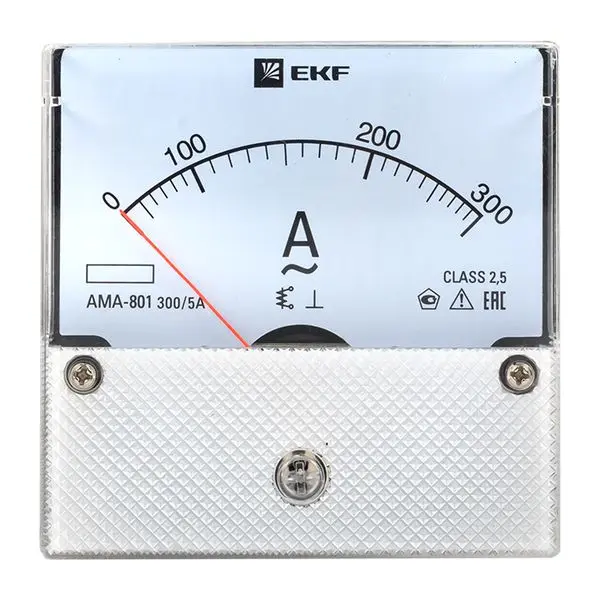 Амперметр AMA-801 аналоговый на панель (80х80) круглый вырез 300А трансф. подкл. EKF Амперметр AMA-801 аналоговый на панель (80х80) круглый вырез 300А трансф. подкл. EKF