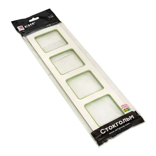 Стокгольм Рамка 4-местная белая с линией цвета зеленый EKF PROxima Стокгольм Рамка 4-местная белая с линией цвета зеленый EKF PROxima