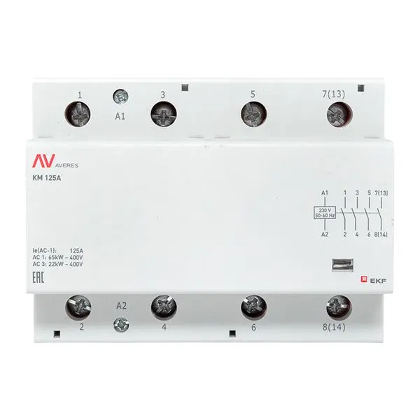 Контактор модульный КМ 125А 4NO 230VAC (6 мод.) AVERES EKF Контактор модульный КМ 125А 4NO 230VAC (6 мод.) AVERES EKF