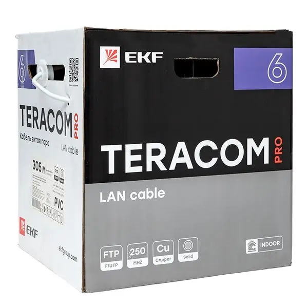 Кабель витая пара TERACOM PRO CAT.6 F/UTP 4 пары solid 23AWG оболочка PVC цвет серый (упак. 305м) Кабель витая пара TERACOM PRO CAT.6 F/UTP 4 пары solid 23AWG оболочка PVC цвет серый (упак. 305м)