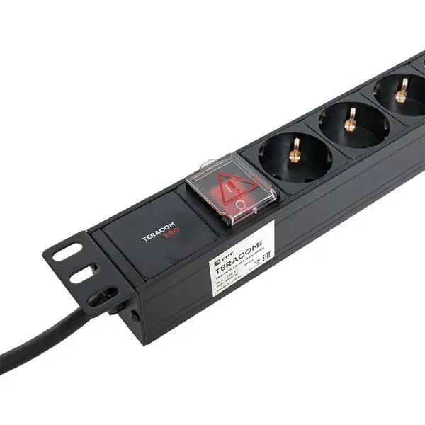 Блок розеток PDU TERACOM PRO 19" 1U 16А/250В 8 розеток Schuko с выключателем шнур питания длиной 2 метра сечение 3x1,5 мм2 вилка Schuko корпус алюминий черный Блок розеток PDU TERACOM PRO 19" 1U 16А/250В 8 розеток Schuko с выключателем шнур питания длиной 2 метра сечение 3x1,5 мм2 вилка Schuko корпус алюминий черный