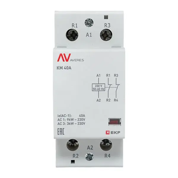 Контактор модульный КМ 40А 2NC 230VAC (2 мод.) AVERES EKF Контактор модульный КМ 40А 2NC 230VAC (2 мод.) AVERES EKF