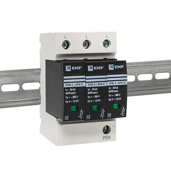 Ограничитель импульсных напряжений ОПВ-C/3P In 20кА 440В с сигн. EKF Ограничитель импульсных напряжений ОПВ-C/3P In 20кА 440В с сигн. EKF