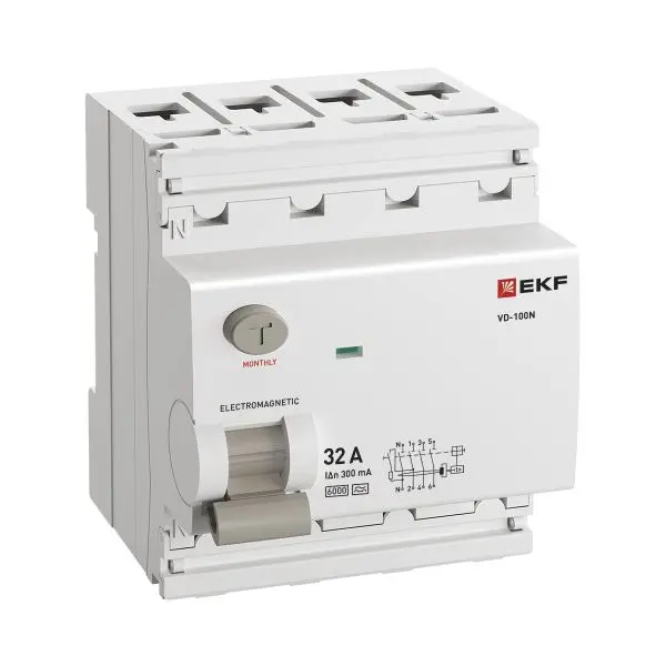 Выключатель дифференциального тока ВД-100N 4P 32А 300мА A эл-мех 6кА PROXIMA EKF Выключатель дифференциального тока ВД-100N 4P 32А 300мА A эл-мех 6кА PROXIMA EKF