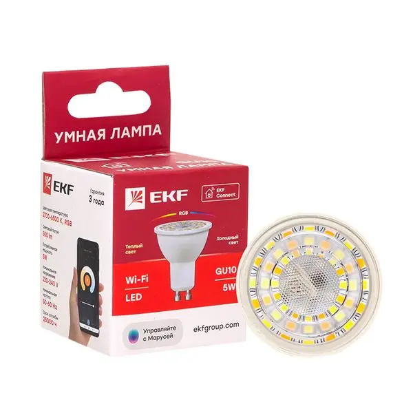 Умная лампа GU10 EKF Connect 5W WIFI RGBW Умная лампа GU10 EKF Connect 5W WIFI RGBW