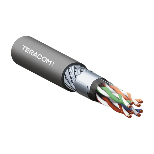 Кабель витая пара TERACOM PRO Cat.5E SF/UTP для промышленного Ethernet проводник 4 пары 19x0,1мм 26AWG оболочка полиуретан -40°C – +80°C цвет черный (упак. 500м)