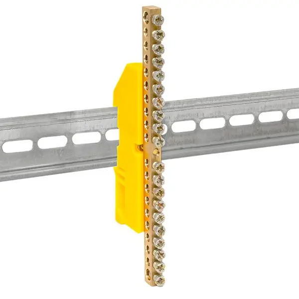 Шина "0" PE (6x9мм) 20 отв. латунь желтый изолятор на DIN-рейку EKF PROxima Шина "0" PE (6x9мм) 20 отв. латунь желтый изолятор на DIN-рейку EKF PROxima