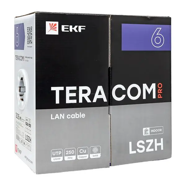 Кабель витая пара TERACOM PRO Cat.6 U/UTP 4 пары solid 23AWG оболочка LSZH нг(А)-HF цвет серый (упак. 305м) Кабель витая пара TERACOM PRO Cat.6 U/UTP 4 пары solid 23AWG оболочка LSZH нг(А)-HF цвет серый (упак. 305м)
