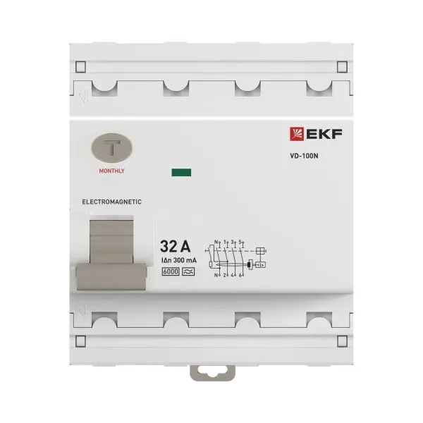 Выключатель дифференциального тока ВД-100N 4P 32А 300мА A эл-мех 6кА PROXIMA EKF