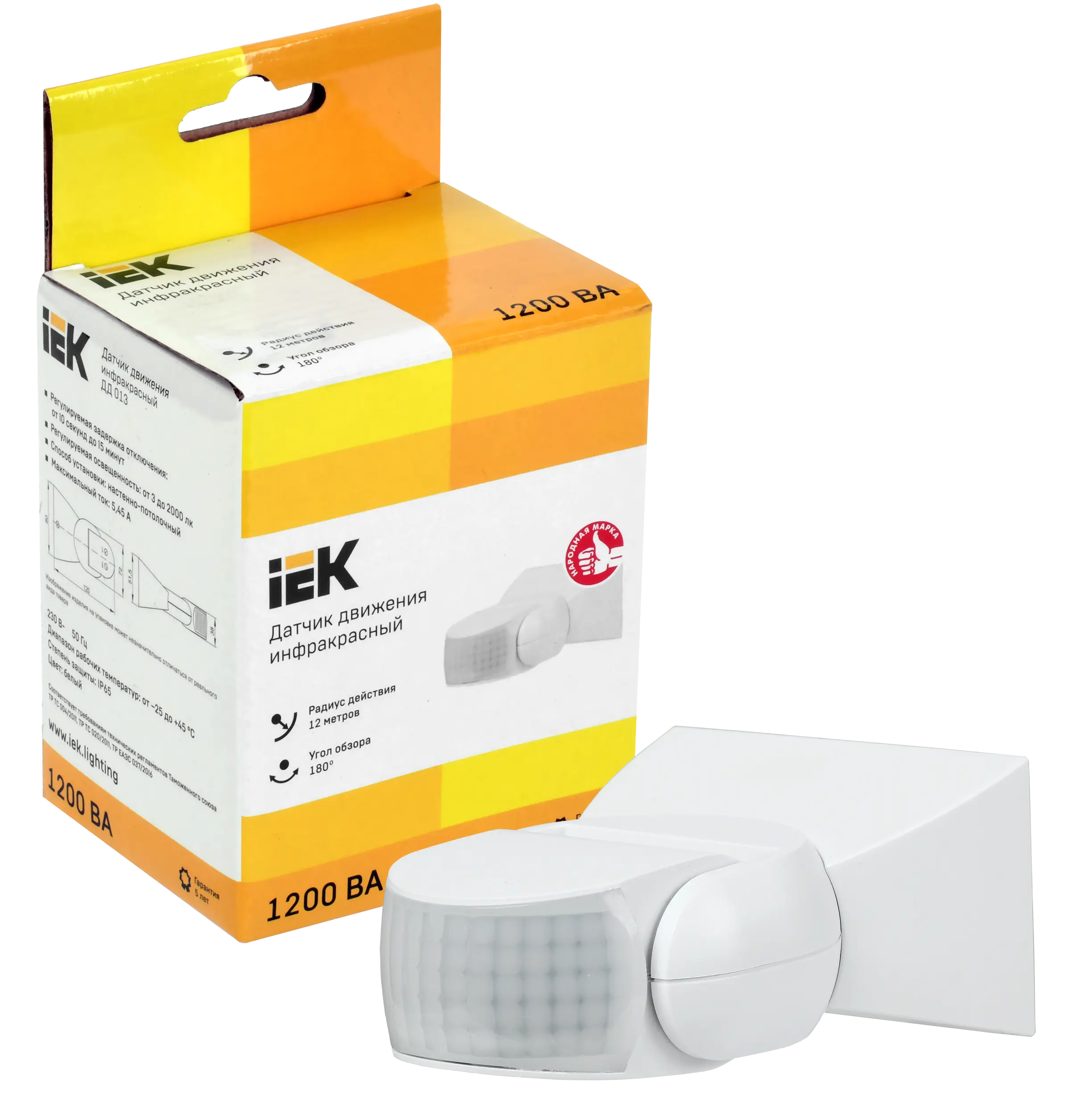 Датчик движения ДД 013 белый 1200Вт 180гр 12м IP54 IEK