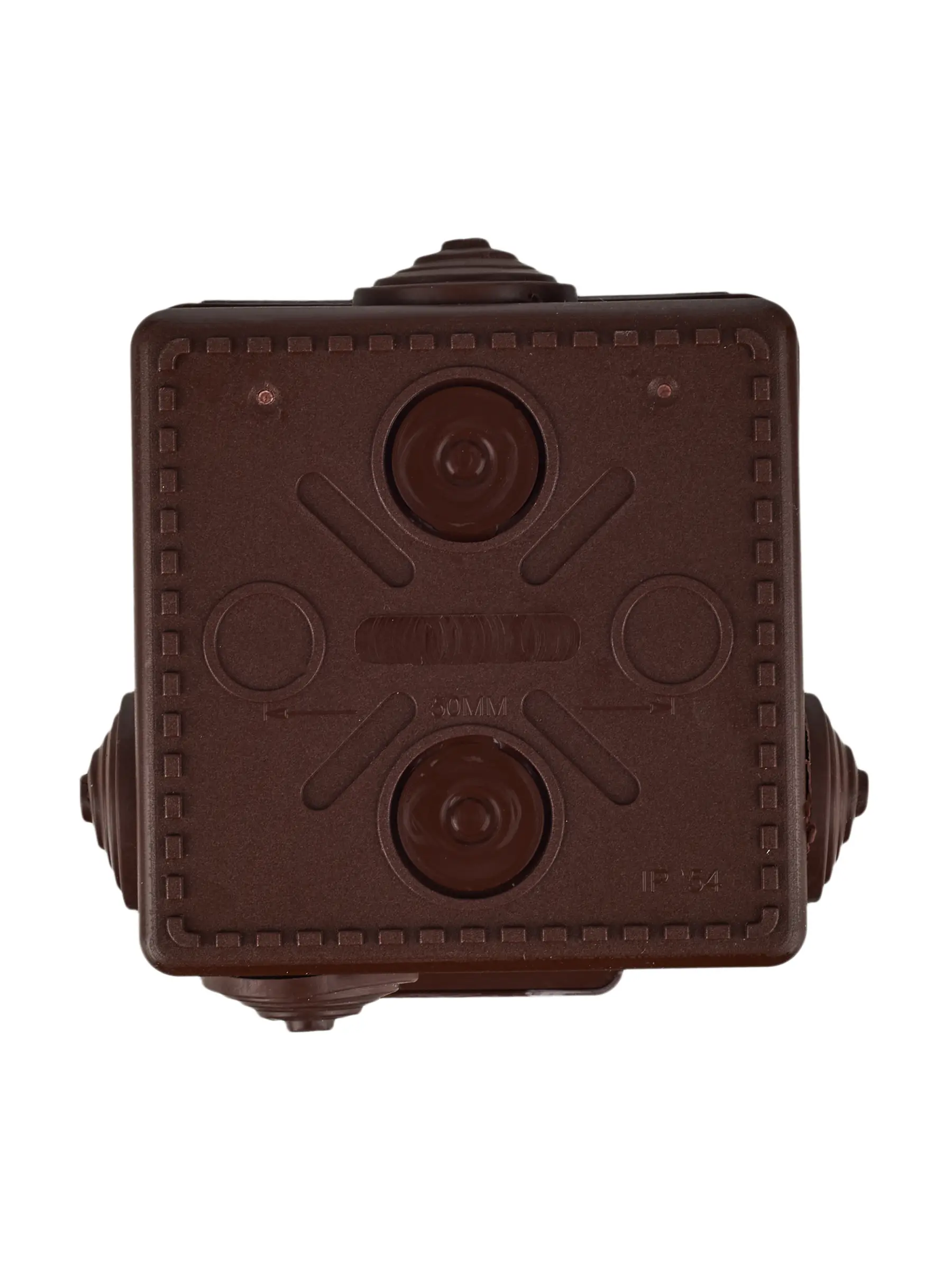 Коробка распаячная КМ для открытой проводки с откидной крышкой 80х80х50мм IP54 7 гермовводов дуб IEK Коробка распаячная КМ для открытой проводки с откидной крышкой 80х80х50мм IP54 7 гермовводов дуб IEK