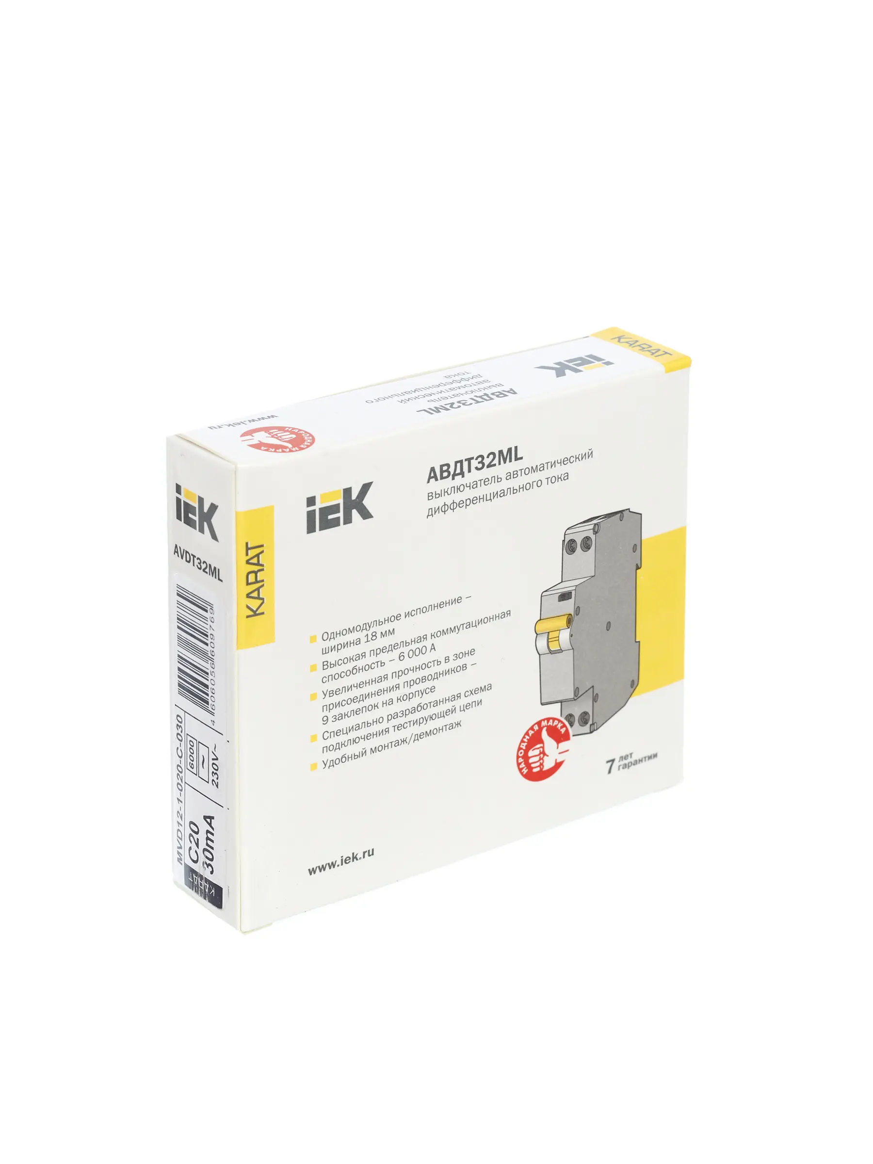 Выключатель автоматический дифференциального тока АВДТ32МL C20 30мА KARAT IEK
