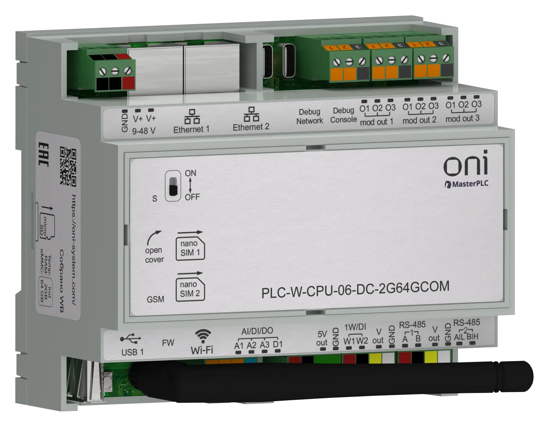 ПЛК W. CPU 6 IO 2GB RAM 64GB ROM 24 В DC коммерческого исполнения ONI