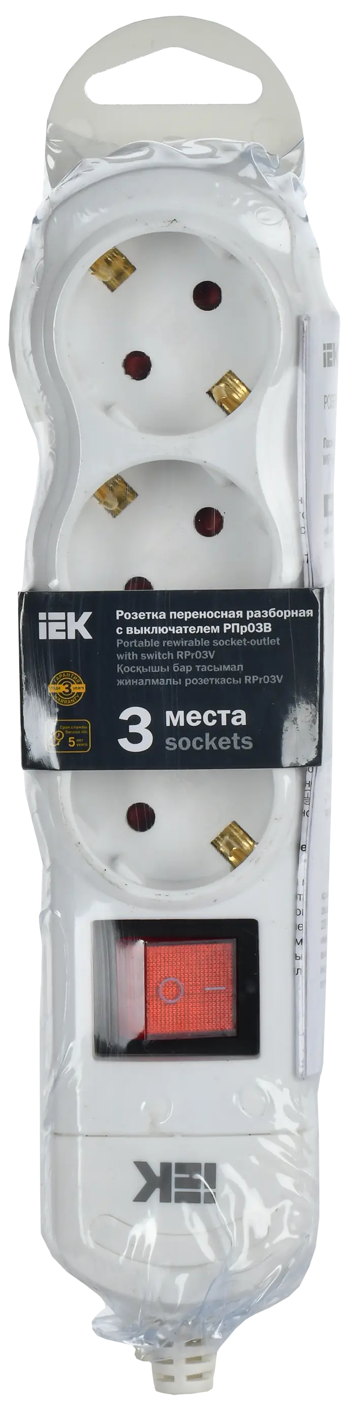 Розетка переносная разборная с выключателем РПр03В 3 места IEK Розетка переносная разборная с выключателем РПр03В 3 места IEK