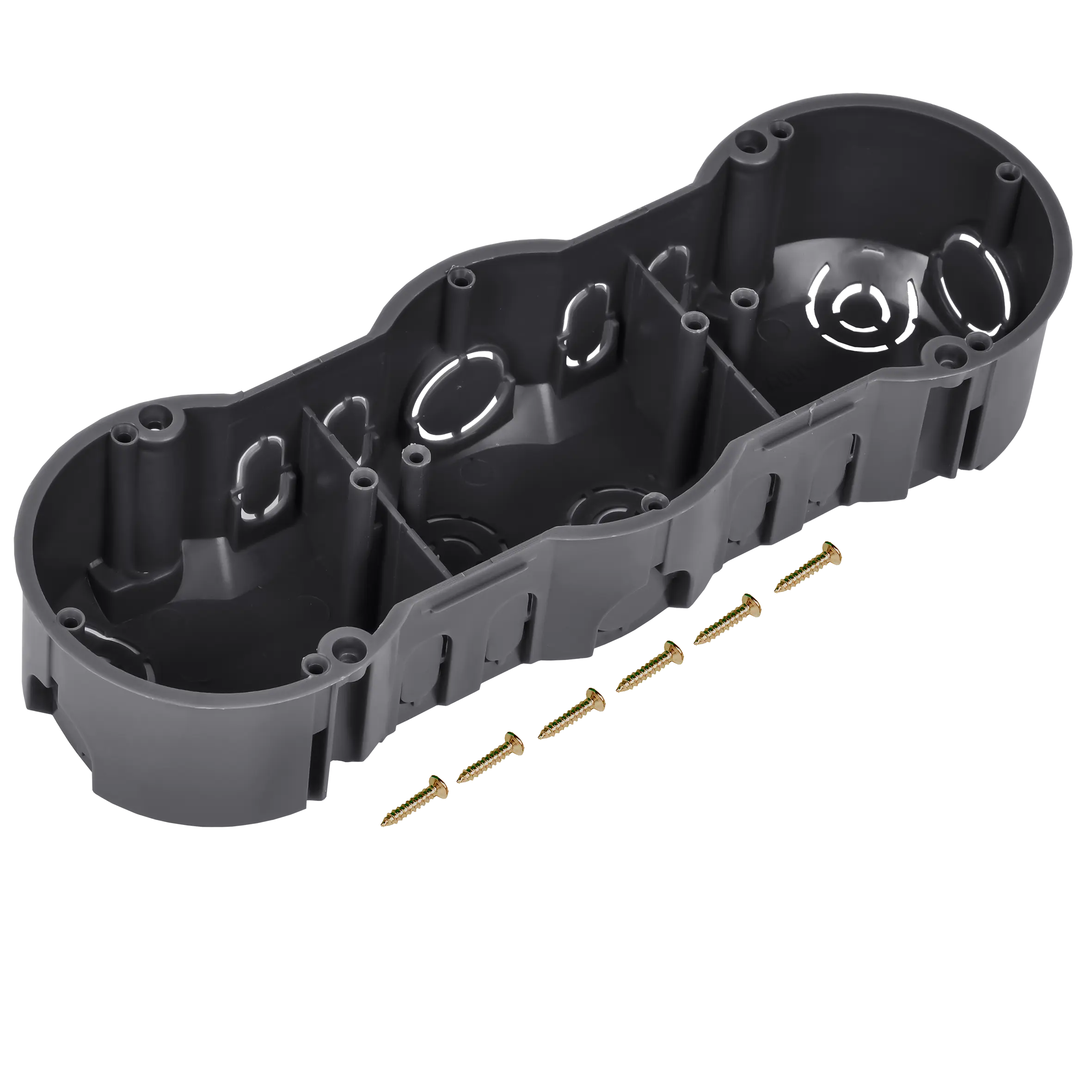 Коробка установочная КМ40009 трехместная для твердых стен безгалогенная (HF) 212х70х45мм с саморезами IEK Коробка установочная КМ40009 трехместная для твердых стен безгалогенная (HF) 212х70х45мм с саморезами IEK