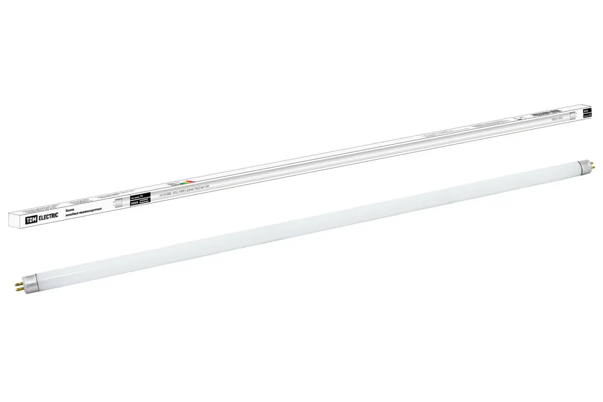 Лампа люминесцентная линейная двухцокольная ЛЛ-16/28Вт,T5/G5, 4000 К, длина 1163,2мм TDM